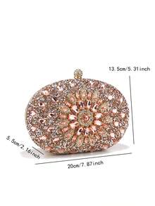 Bolso de mano de noche con strass de acrílico para y boda, bolso de hombro con cadena popular adornado con strass - Beis - Ver 10