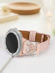 Galaxy Watch 8 錶帶，1件粉色女士珠寶鑲嵌立方鋯石金屬優雅錶帶 + 1件亮面風格（不含螢幕保護貼），適用 Galaxy Watch 8 40mm 與 44mm 錶殼，可調節替換錶帶配件，適合男女運動手錶 - 粉紅玫瑰金雙 - 查看 5