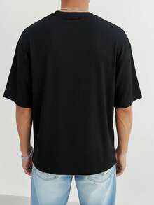 Minimalist Black Vertical Ribbed Texture Crew Neck Short Sleeve Men's Casual Versatile T-Shirt - Black - View 2