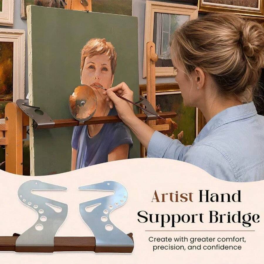 Batang Penopang Sandaran Tangan Easel yang Dapat Diatur, Batang Penopang Siku Kayu dan Logam untuk Melukis di Kanvas Seniman dan Menggambar - A - View 1