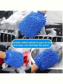 2pcs Car Care Tool Set, Includes Highly Absorbent Chenille Sponge And Chenille Material Glove, Great Value Home Car Wash Kit - A - View 5