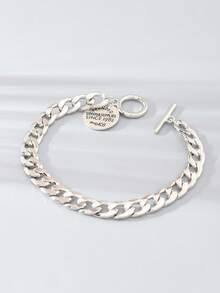 1pc Girls Teen Simple Chain Round Disc Pendant Letter Bracelet Suitable For Daily Decoration - Multicolor - View 4