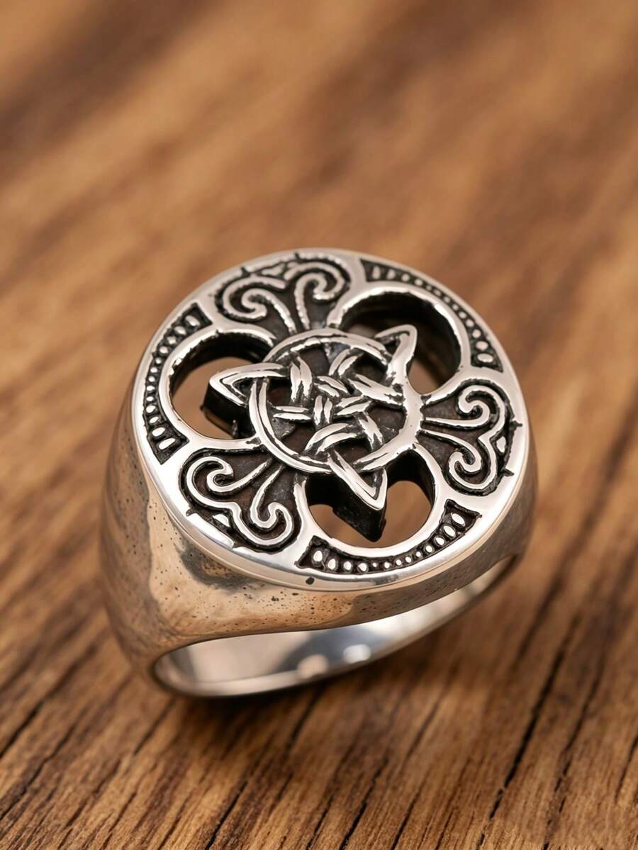 1pc Punk Style Cool Stainless Steel Ring For Men, Party Gift For Friends, Suitable For Daily Wear - Yellow Gold - View 1