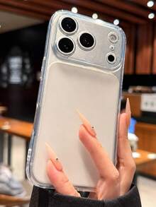 VOUVI Transparent Large Camera Phone Case Compatible With IPhone 13 14 15 16 17 Pro Max Candy Color Matte Back Anti-Drop Soft TPU Protective Cover Minimalist Clear Frame Shockproof Cellphone Shell - White - View 1