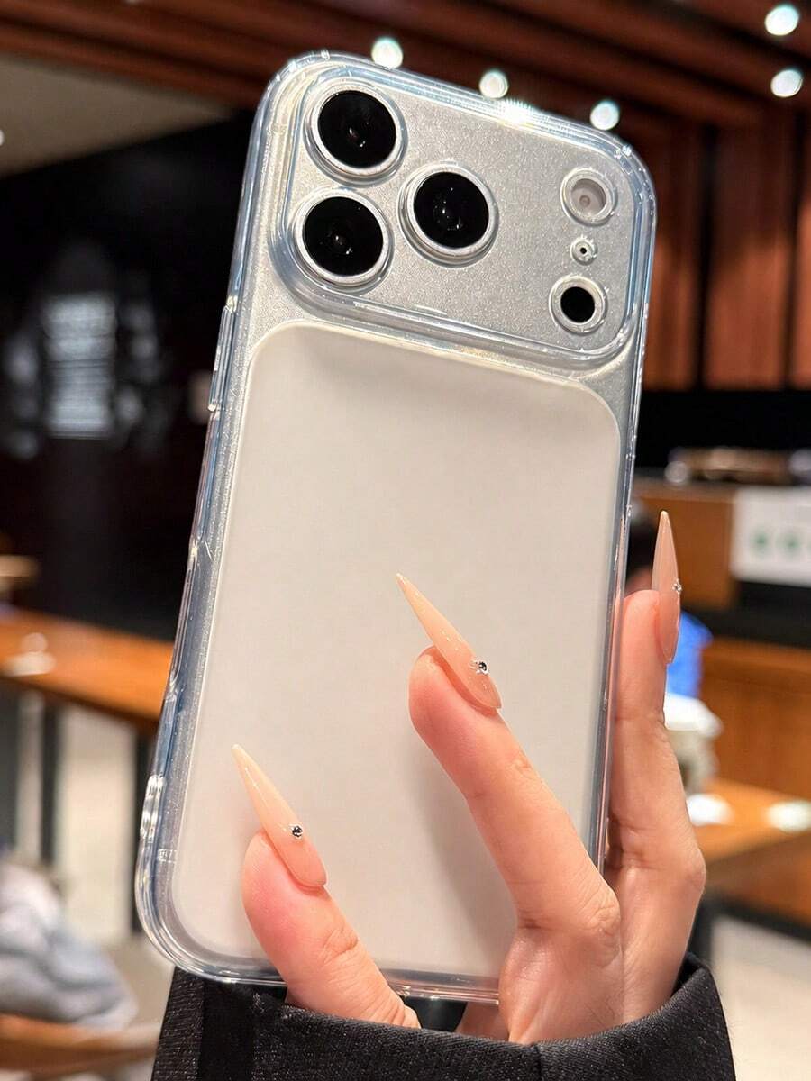 VOUVI Transparent Large Camera Phone Case Compatible With IPhone 13 14 15 16 17 Pro Max Candy Color Matte Back Anti-Drop Soft TPU Protective Cover Minimalist Clear Frame Shockproof Cellphone Shell - White - View 1