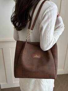 Denim Pattern Shoulder Bag For Women, High-End Commuter Vacation Large Capacity Ladies Bag, New Season Versatile Chain Student Tote Handbag - Brown - View 4