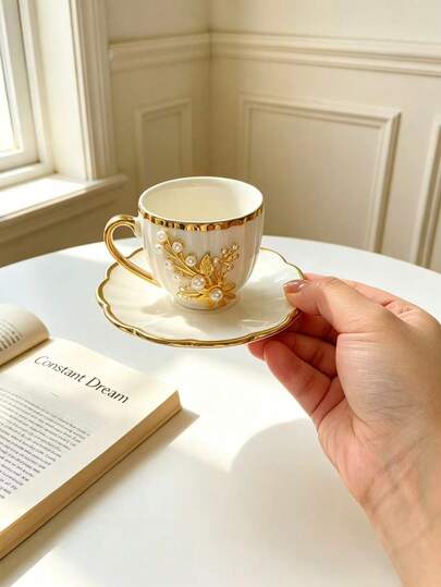 Our 90ml Pearl Gold Inlaid Porcelain Cup And Saucer Set Is Customized To Meet The Luxury Aesthetic And Diverse Gift Needs Of The Middle Eastern Market, And Is Popular In The UAE, Saudi Arabia, Kuwait, Qatar, Bahrain, Egypt And Other Gulf Countries.