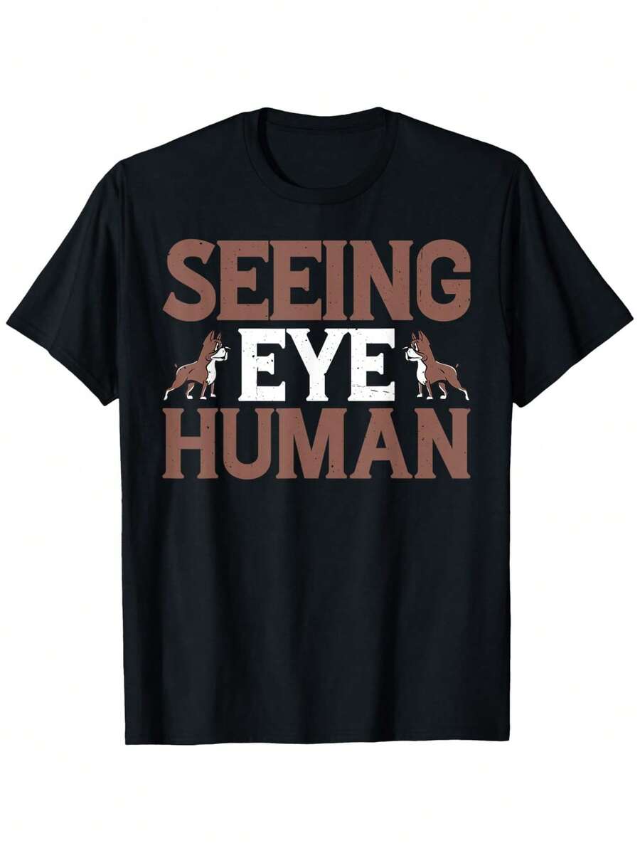 Camiseta% de algodón con un divertido estampado de un hombre con ojos - camiseta humorística Hombre Vidente, Perro Ciego - camiseta de algodón de 180 g/² de peso pesado - estampa - Negro - Ver 1