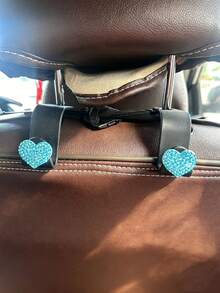 2 Stücke herzförmige Autositz-Aufhänger mit Diamantbesatz, Autositz-Aufhänger Aufbewahrungszubehör, zum Aufhängen von Geldbörsen, Jacken, Regenschirmen, Einkaufstüten, Handtaschen - A - Übersicht 7