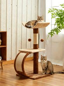 Double-Layer Cat Tree With Scratching Posts, Equipped With Interactive Cat Toys, Easy To Assemble, Scratch-Resistant And Durable, Movable, Suitable For Kittens And Adult Cats - Multicolor - View 4