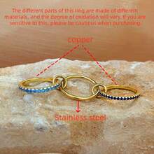 VKHK 1pc Luxury 18K Gold Plated Stainless Steel Blue Zirconia Decor Multi-Layer Round Linked Ring, Suitable For Women, Men, Couples For Daily Wear And Wedding, Gift - Multicolor - View 9