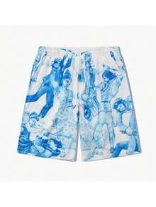 Conjunto dos piezas camisa corta y pantalón largo para hombre estilo oriental vintage tropical, ideal para escapadas veraniegas con aire elegante y exótico - Azul - Ver 6