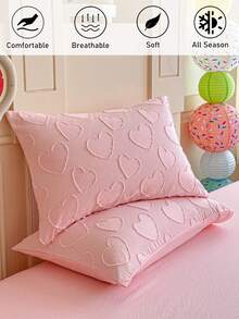 1 pieza Funda de almohada acolchada con recorte de corazón rosa, funda de almohada decorativa de poliéster simple y linda adecuada para todas las estaciones, decoración estilo Ins, lavable a máquina, sin relleno incluido - Rosa - Ver 2