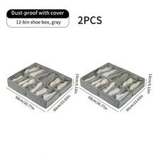 2pcs 12-Slot Transparent Shoe Storage Bags - Dustproof & Moisture-Proof, Underbed Storage Organizer, Washable Polyester Material, Bedside Storage, Underbed Storage - Multicolor - View 13