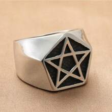 1pc Fashionable Titanium Steel 5-Star Ring, Stainless Steel Ring For Men, US Size - Black - View 1