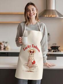 1pc, Cute Dog & Crocodile Pattern Polyester Apron, Suitable For Cooking, Baking, And Gardening - Can Be Used As Attire For The Kitchen And Dining. - Multicolor - View 2