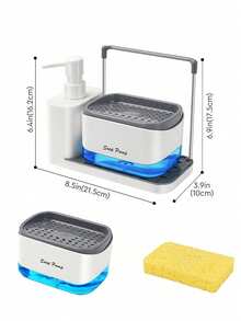 1 Buah Dispenser Sabun Cuci Piring dengan Tempat Spons, Organizer Wastafel Dapur, Dispenser Sabun Pompa Ganda dengan Baki Tetes dan Batang Kain Lap, Spons Termasuk, Untuk Penyimpanan di Atas Wastafel - MultiWarna - View 3