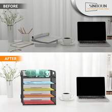 Black 5-Tier Letter Tray Paper Organizer - Metal Desktop File Holder With Handle, Stackable Document Shelf For Office & Classroom Organization - Black - View 2