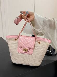Fashionable Woven Shoulder Bag For Spring 2026, Suitable For Daily Use, Casual Outings, Travel, And Vacations - 柔和淡色 - 查看 2