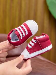 Spring Summer Autumn Unisex Infant Canvas Shoes 0-1 Years Old Lace-Up Soft Sole Infant Toddler Walking Shoes Fashion Sports Shoes - Red - View 2