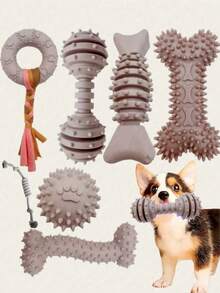 4pcs Different Shaped Dog Chew Toy Set, Suitable For Puppies, Cute Pink Puppy Toys, Puppy Teething Toys, Soft Interactive Chew Toys, Suitable For Small Dogs - Grey - View 1