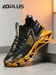 Men's Four-Season Sports Shoes, Punk Science Fiction Sole Design, Breathable Help Surface, Comfortable Inside, Suitable For Daily Fitness Wear - vàng đen - Xem 2