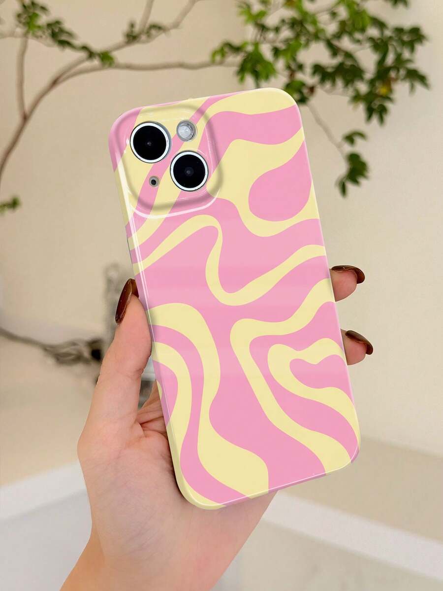 1pc Minimalist Artistic Color Patchwork Asymmetrical Pattern Precision Hole Glossy Film Full Coverage Hard Phone Case Compatible With IPhone 11/12/13/14/15/16 Pro Max