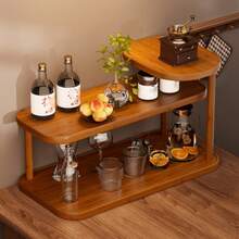 1pc 3-Tier Staggered Cosmetic Storage Rack, High-Low Layered Design, Can Store Perfume, Face Cream, Makeup Brushes, Various Skincare Bottles And Jars. Natural Wood Grain Texture High-End, Suitable For Dressing Table, Bathroom Countertop Placement, Minimalist Ins Style Desktop Decor, Partitioned Storage For Makeup And Skincare, Saves Desktop Space, Practical Home Beauty Organizer Shelf - Brown - View 3
