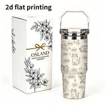 1/5pcs 30oz Large Capacity Stainless Steel Insulated Tumbler, Minimalist Line Art Cat Conversation Bubble Pattern, Comfortable Folding Handle, One-Piece Leak-Proof Flip Lid, All-Day Insulation, Suitable For Office, Picnic And Sports Gift - Kitten - View 9