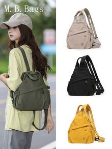 Women's Convertible Backpack, Solid Color Soft Nylon Material, Top Handle, Adjustable Shoulder Straps, Drawstring Design, Side Pockets, Embossed Logo, Large Capacity, Waterproof - Multicolor - View 3