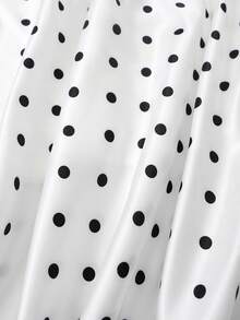 EARO Women's Polka Dot Lace Trim Patchwork Skirt, Fashionable Stretch Satin Elegant Versatile Polka Dot Skirt With Black Lace Details, Flowing And Comfortable, Made Of Low-Stretch Fabric. White Spring - 白色 - 查看 9