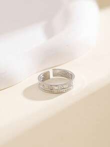 1 pieza Anillo abierto de cobre con números romanos Y2K, anillo de banda ajustable dorado/plateado, joyería minimalista apilable para adolescentes, regalo de vuelta al colegio - Multicolor - Ver 3