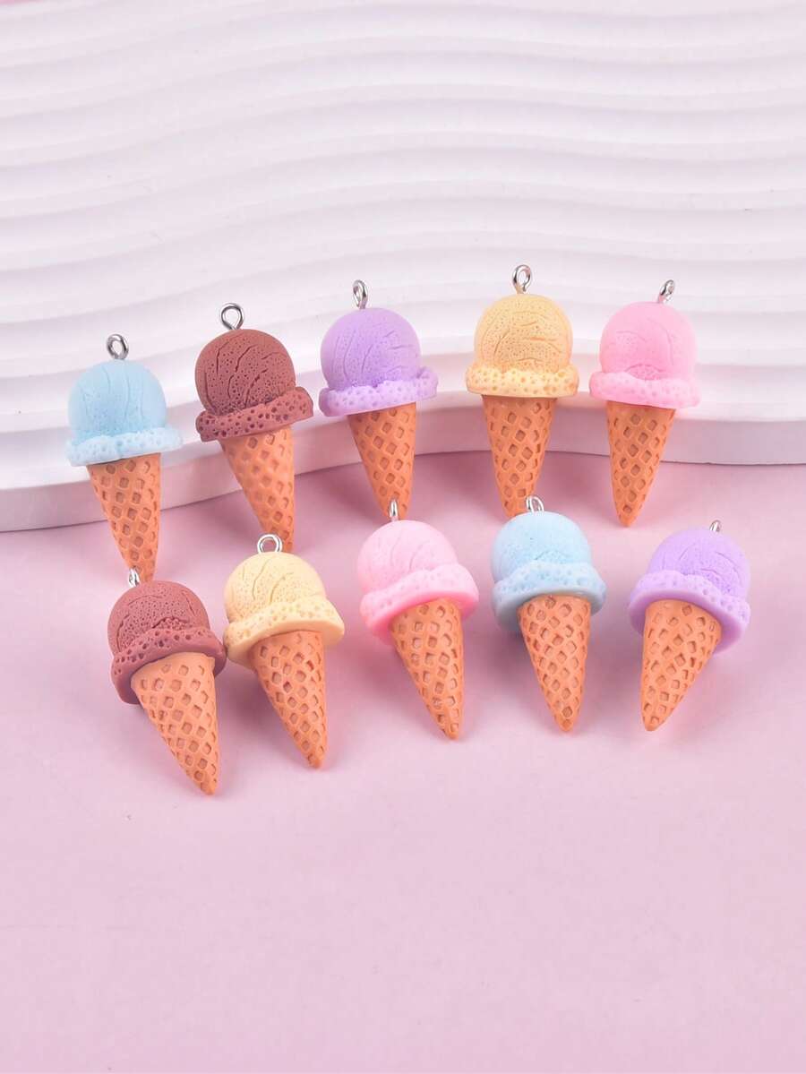 10件/組可愛夏季彩色樹脂冰淇淋女士珠寶DIY吊墜耳環項鍊配件批發 - 彩色 - 查看 1