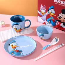 Disney Mickey Mouse Ceramic Tableware 5-Piece Set, 3D Embossed Bowl, Plate, Cup, Home Dining Gift Box - Multicolor - View 5