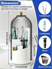 1pc Grey Transparent Toothbrush Holder, Multi-Layer Partitioned Desktop Storage Rack, 360° Rotating Base, Multi-Functional Bathroom Storage Accessory, Creative Drill-Free Bathroom Organizer, Home Bathroom Decor - Light Grey - View 6