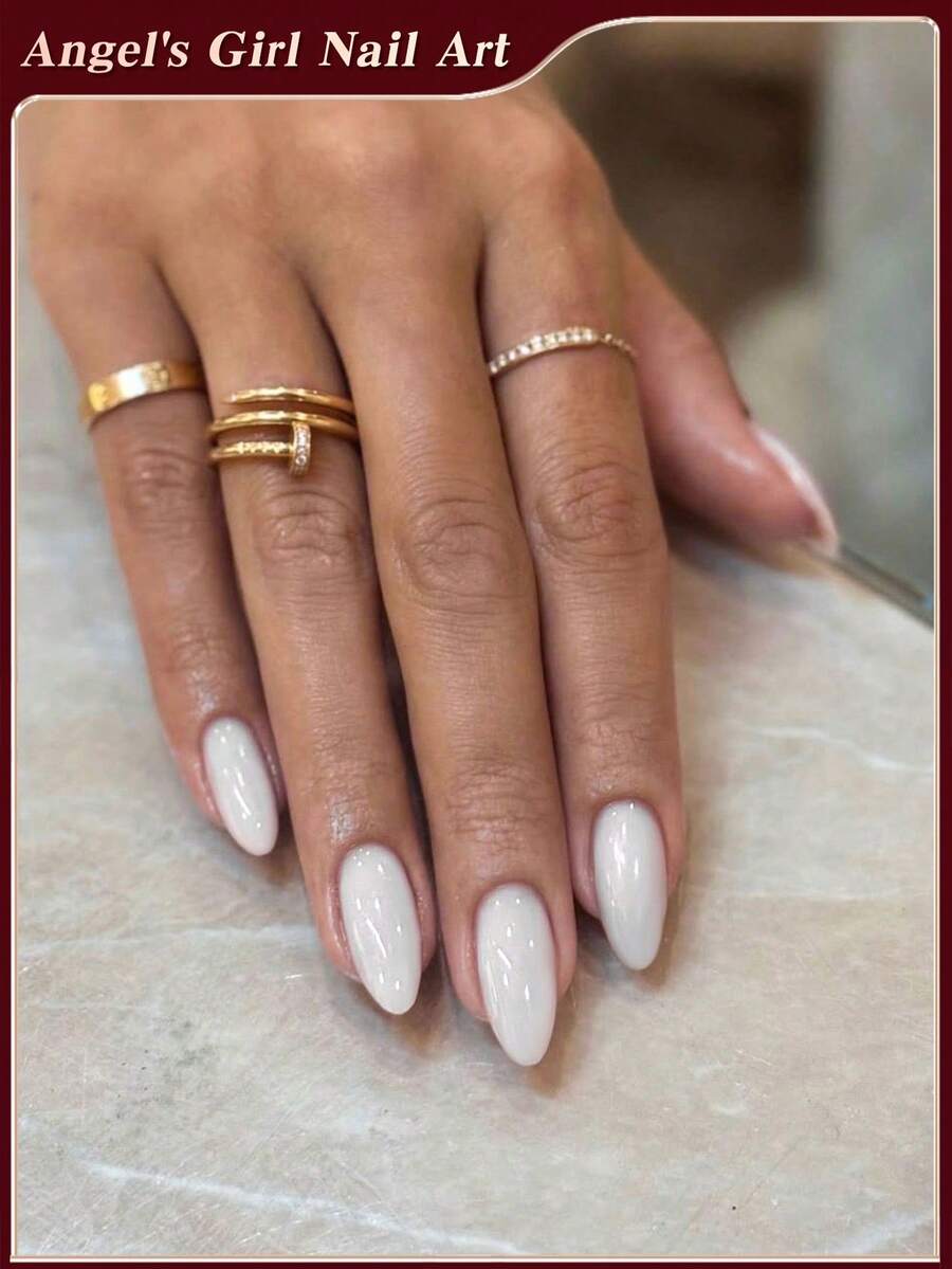 180 Stück kurze mandelförmige weiße Nagel-Aufkleber, perfekt passende acrylische Kunstnägel Set, inklusive 1 Stück Gelee-Gel und 1 Stück Nagelfeile, geeignet für Frauen und Mädchen für tägliche Arbeit, Studium und Party zum Selbermachen - Weiss - Übersicht 1