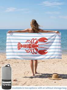 1 pieza Toalla de playa, esencial de playa, decoración de vacaciones y baño, súper absorbente, adecuada para baño, natación, fitness, yoga, microfibra suave, ligera y portátil, a prueba de viento, a prueba de sol, a prueba de arena, viaje de verano, estampado de langosta - Multicolor - Ver 4