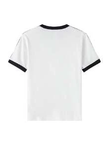 Adidas Originals 女款運動 T 恤與背心 LINEAR TEE 2026 夏季復古對比飾邊休閒短袖 T 恤 HZ9541 - 白色/黑色 - 查看 2