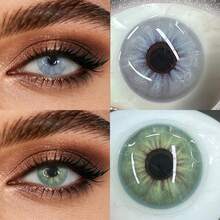 Lalens 1 paire de lentilles de contact colorées grises 14,2 mm, lentilles souples annuelles en hydrogel NVP HEMA, teneur en eau 38 %, respirantes, effet grands yeux amélioré pour maquillage, sorties quotidiennes, rendez-vous, vacances, événements, Halloween, costumes et cosplay - Van Grey - Voir 5