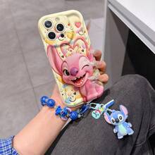 Disney Has Authorized, Phone Case - Chain Set, The Stitch Lilo & Stitch 3D Phone Case Plus A Silicone 3D Stitch Bracelet With Metallic Ring Removable Bracelet, Stitch And Angel Pattern, Compatible With Iphone17/16/15/14/13/12/11/XS/XR/X Plus Pro Max, A Stylish Cartoon Phone Case, The Perfect Gift Choice, Phone Protection, Durable Phone Cover, Great Gift For Friends And Family. - 白色 - 查看 2