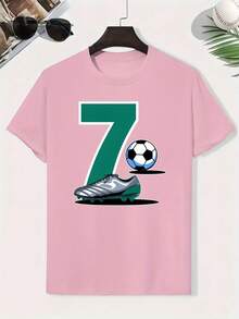 Boys' Cotton T-Shirt 1210 7 And Football, Creative Boys' T-Shirt, Lightweight And Comfortable Short Sleeve Casual Top, Summer Children's Clothing - 黑色 - 查看 1