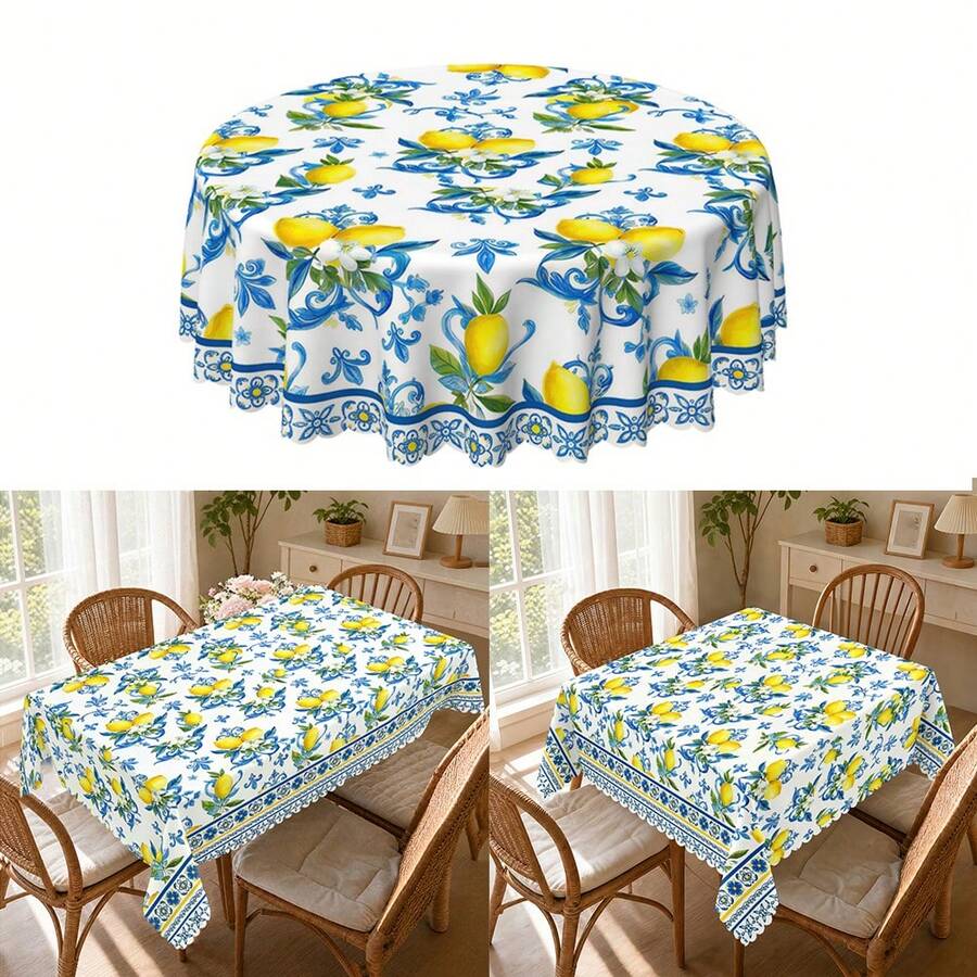 1pc Lemon Print Tablecloth, Suitable For Holidays, Parties, Birthdays, Dinner Parties, Restaurant Table Decor, All Seasons, Home Decor - Multicolor - View 1