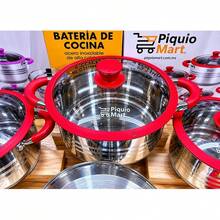 Batería De Cocina de 7 Piezas Acero Inoxidable Modelo Zamora, acero inoxidable de alta calidad con borde de silicón rojo, compatible con todas las fuentes de calor incluyendo inducción - Ver 3