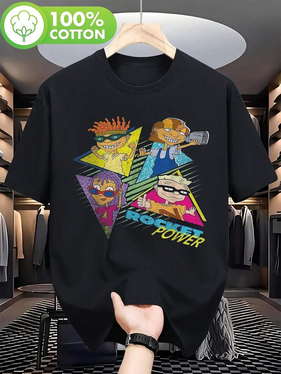 Men's Plus Size T Shirt - Rocket Man Retro901990s Animation T Shirt - Durable T Shirt,Features The Classic TV Program Logo,The Pattern Includes Otis,Reggie,T.J.And Sam,Utilizes Fade-Resistant Heat Transfer Printing,Comfortable To Wear(Average Size)