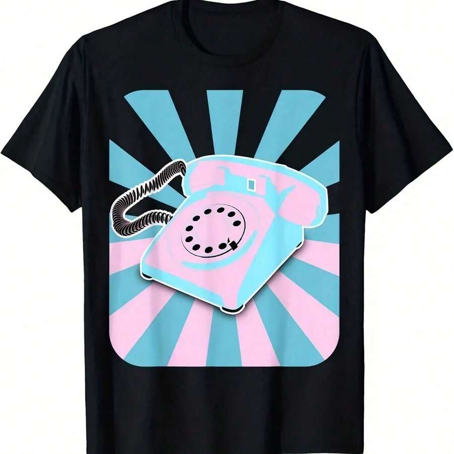 T-Shirts With A Pop-Art Style Rotary Dial Telephone Design - 淺粉色 - 查看 1