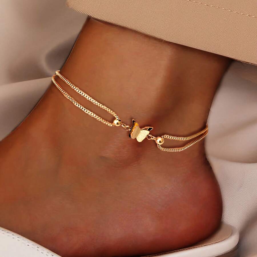 1pc Stainless Steel Summer Mori Style Starfish Shell Anklet For Women, INS Small Seashell Beach Charm Foot Chain, Cute Sweet Accessory - Yellow Gold - View 1