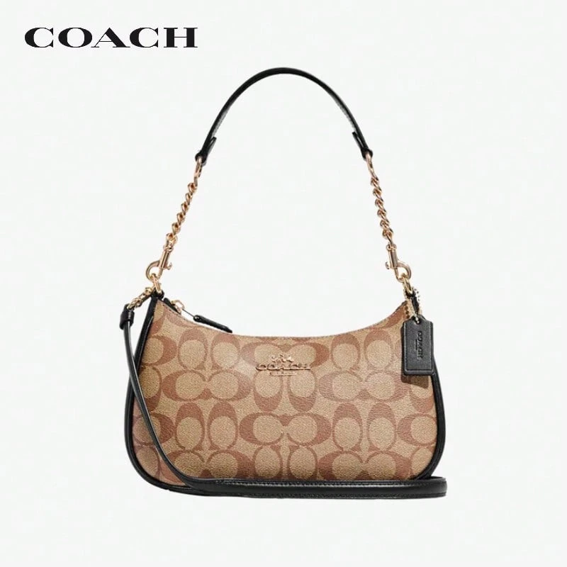 Coach Teri24 經典字母圖案女款腋下單肩包 馬蹄包 棕色與黑色 CA548 IMCBI - 棕色老花 - 查看 1