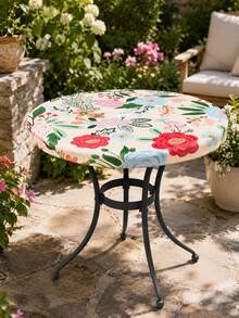 1pc-Tropical Green Palm Leaf Fitted Elastic Tablecloth, Stretch Fabric For Backyard BBQ, Patio Parties And Poolside Dining, Stain-Proof, Easy To Wipe And Reusable For All Summer Outdoor Events. - Multicolor - View 15