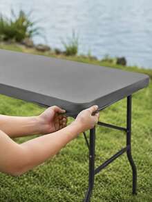 1pc-Gray Stretch Spandex Tablecloth 6FT, Fitted Rectangular Table Cover For 72 X 30 Inch Tables, Washable Elastic Tablecloth For Parties, Weddings, Banquets And Outdoor Events - Grey - View 9