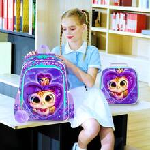 Juego de 3 piezas de mochila para niñas, estampado de panda y corazón con pompón, correas ajustables acolchadas, cremallera, linda mochila escolar + lonchera + estuche para la escuela & regalos - Rosa - View 8